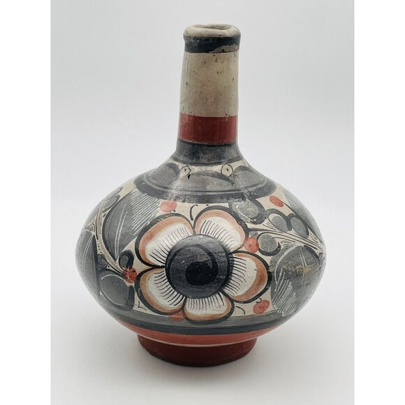 Vintage Mexico Pottery Folk Art Vase Tonala Bottle Hand Painted - Picture 1 of 8